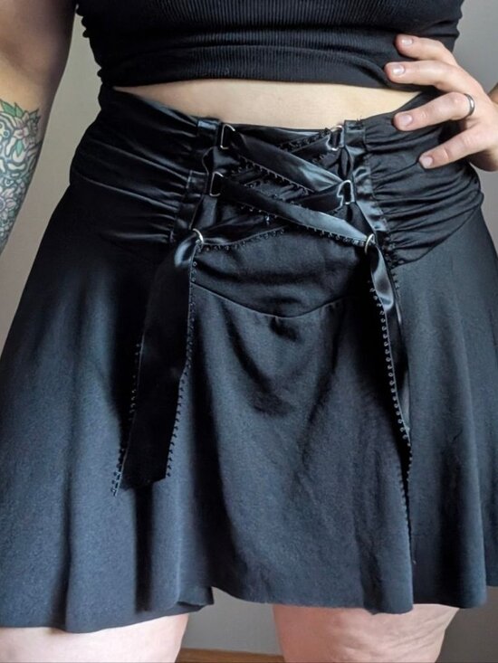 Morbid Threads Dresses & Skirts - Y2K Vintage Morbid Threads Black Lace Up Asymmetrical Goth Fairy Skirt Size XL